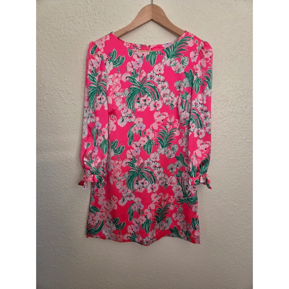 Lilly Pulitzer Pink Floral Resort Dress/Romper Tie Sleeve 3/4 Sleeve